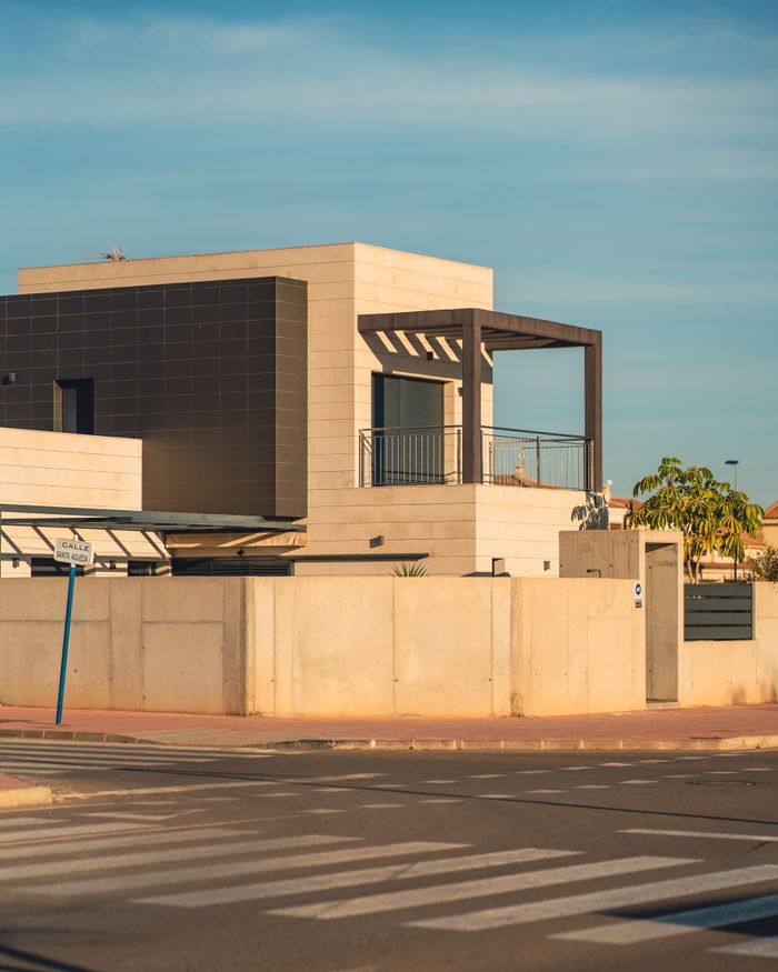 Contemporary residential architecture with clean lines and urban setting.